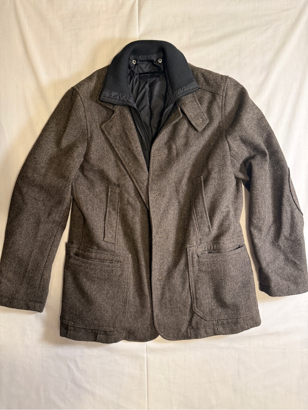 Banana Republic Herringbone Wool Blend Field Jacket Bib Inset Elbow Patches M